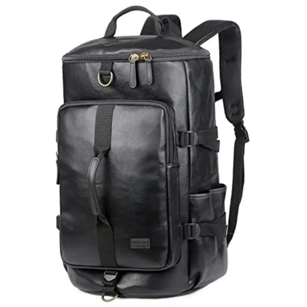 Men's Stylish Vegan Leather Weekender Travel Duffel Tote Bag Backpack